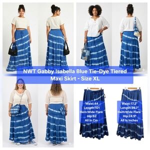 NWT Gabby Isabella Blue Tie-Dye Tiered Maxi Skirt Size XL